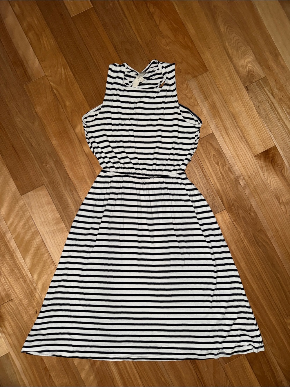 LOFT Black & White Striped Sleeveless Dress